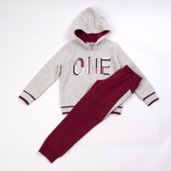 Burgundy pants / melange blouse with hood and frosting No6