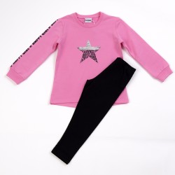 Set of black leggings / pink blouse with print on the side and frosting 0-3 months
