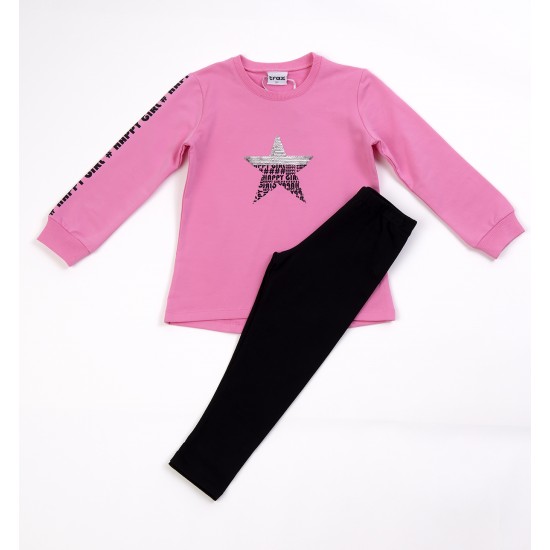 Σετ μαύρο κολάν/ροζ  μπλουζοφόρεμα με τύπωμα στο πλάι 0-3 Μηνών