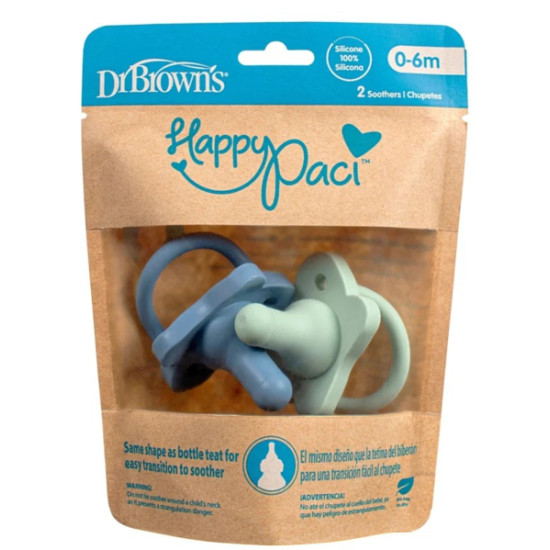 Πιπίλα Όλη Σιλικόνη Dr. Brown's Happy Paci Μπλέ / Πράσινη 0-6m 2τμχ w204730