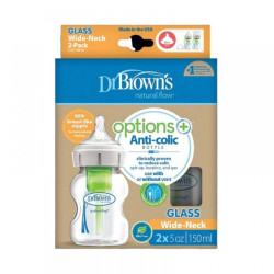 Γυάλινο Μπιμπερό Dr. Brown's Options+ Με Φαρδύ Λαιμό 150ml (2τεμ.) WB52730