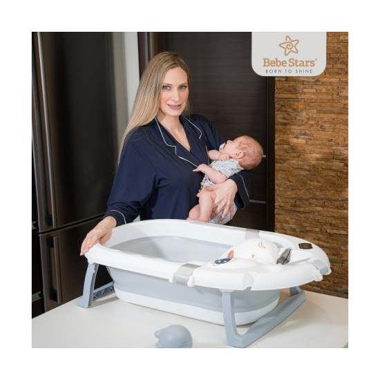 Μπανιέρα Πτυσσόμενη Με Θερμόμετρο Bebe Stars Whale Dark Grey 26-187