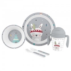 Σετ Φαγητού 5τμχ Interbaby Indio Grey Set16